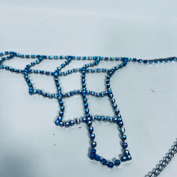 Belt by Fifth Avenue Collection Swarovski Crystal Blue Chain Rhinestone Y2K Glam - Picture 3 of 15